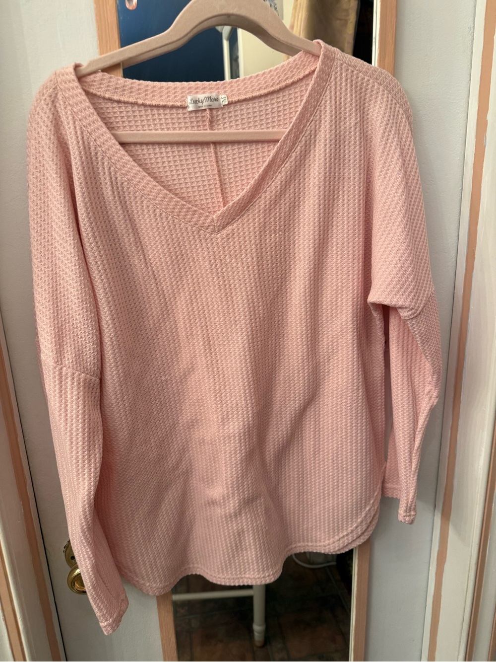 Women's V-Neck Waffle Knit Top - Blush Pink